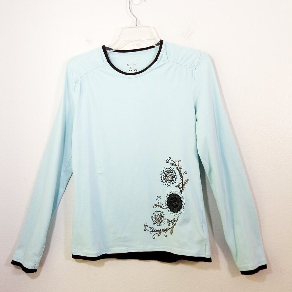 Columbia blue long sleeve floral crew neck top M - Picture 1 of 6